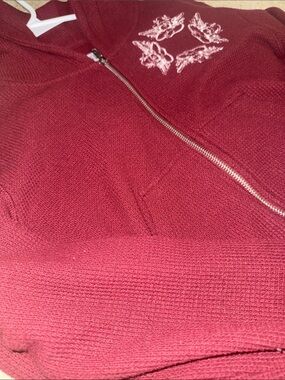 Boys Lie Maroon Zip-Up Sweater with Embroidered Chest Detail